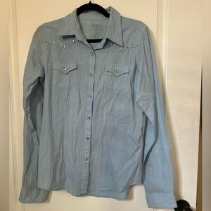 Factory X Light Blue Button-Up Shirt w/Stud Accents n Silver Strands.    Size M